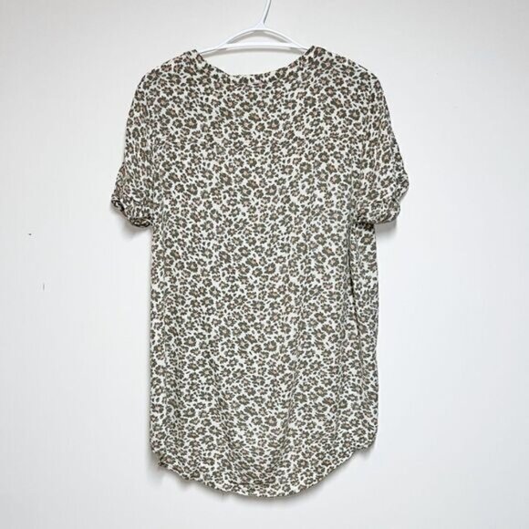 My Style Green Orange Floral Print Quarter Button Hi Low Top Womens L - Picture 2 of 5